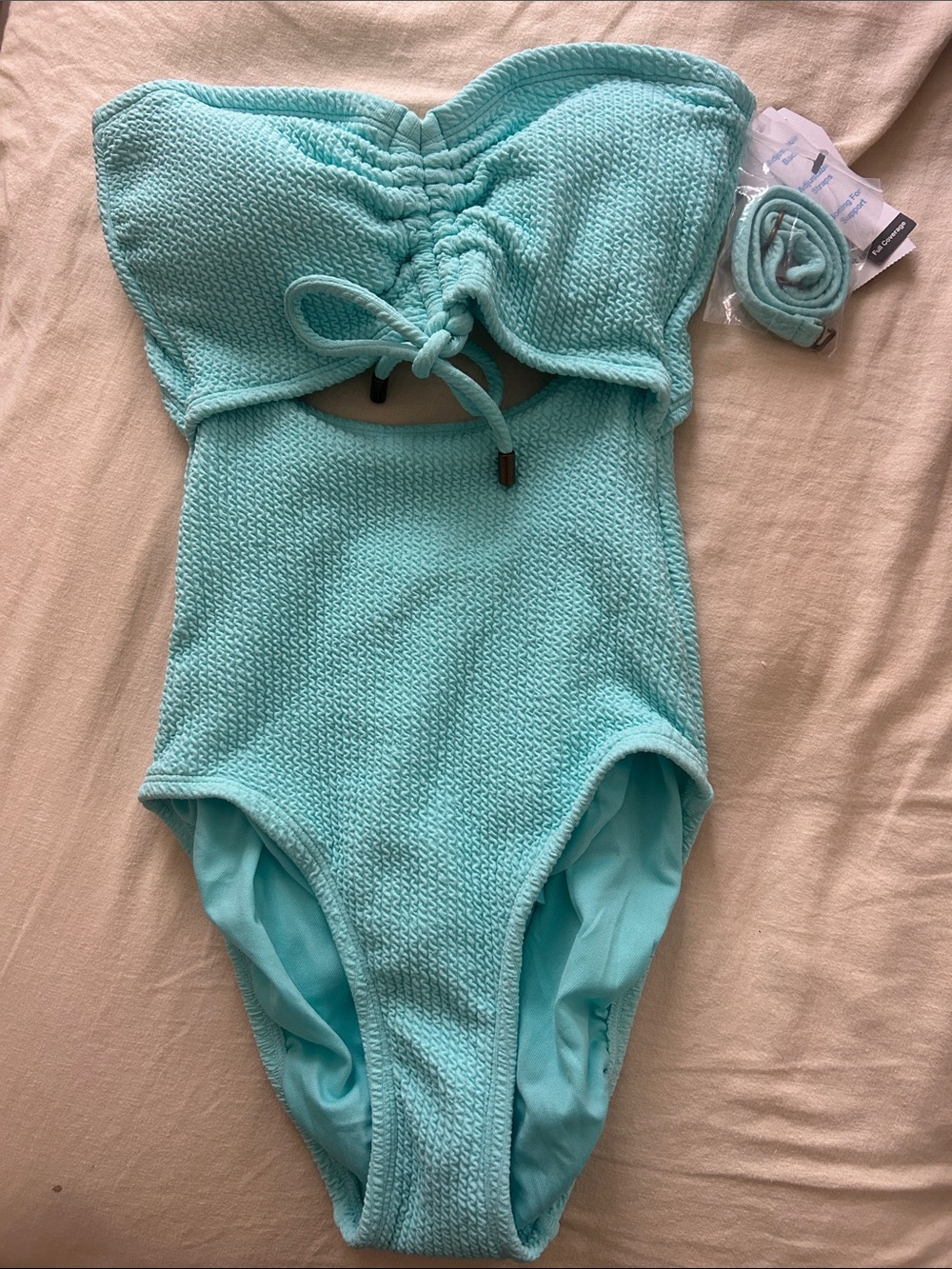 Women Aqua Textured One-Piece Swimsuit with Tie Front